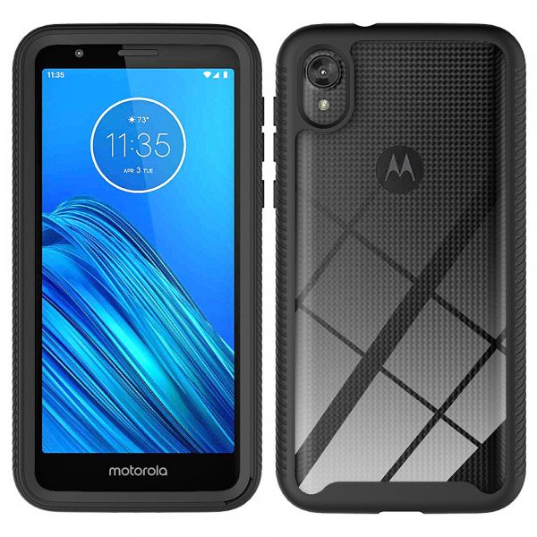 Wholesale Motorola Moto E6 Clear Dual Defense Hybrid Case (Black)